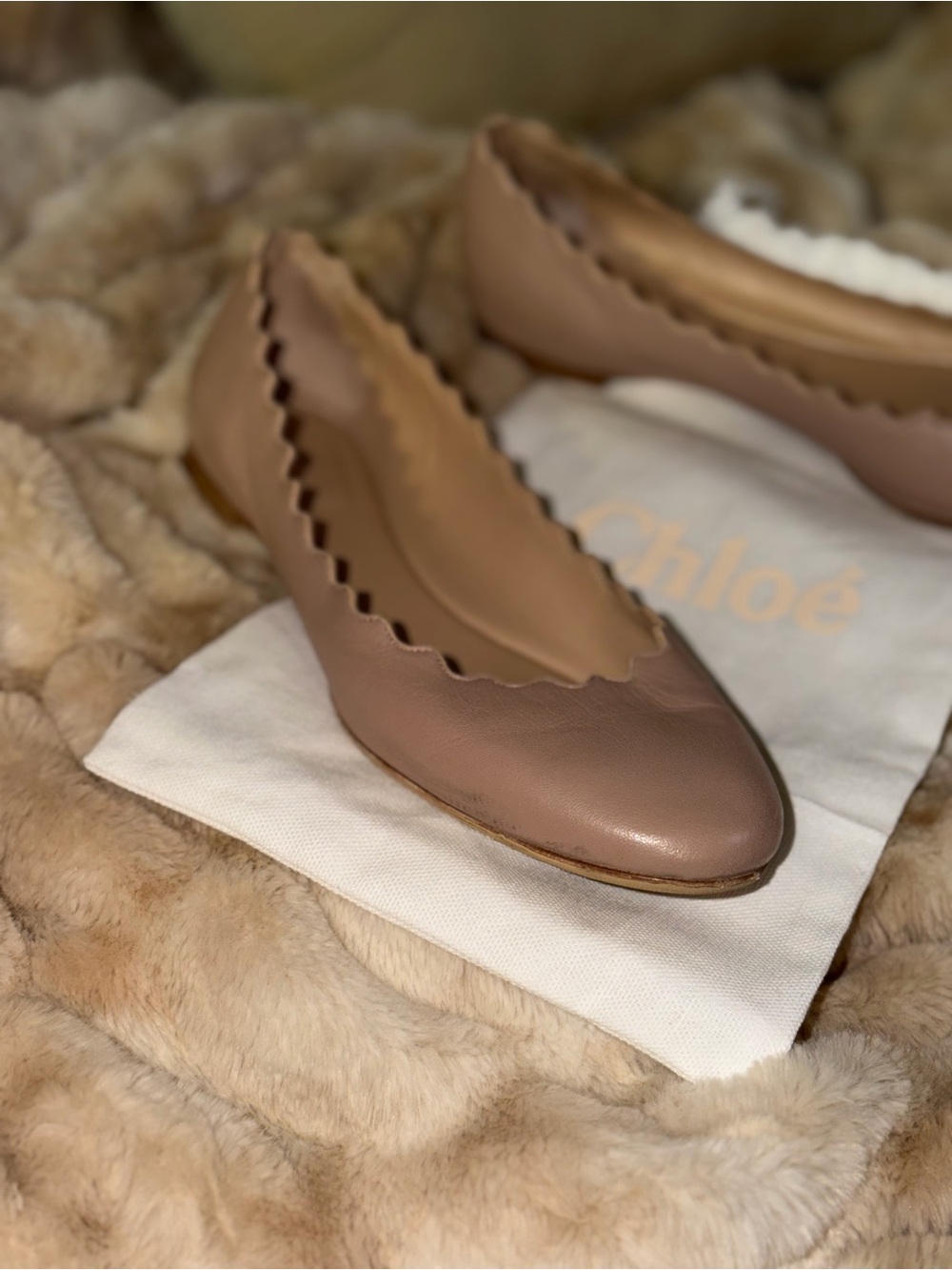 Chloé Lauren Scalloped Leather Ballet Flat — Taupe